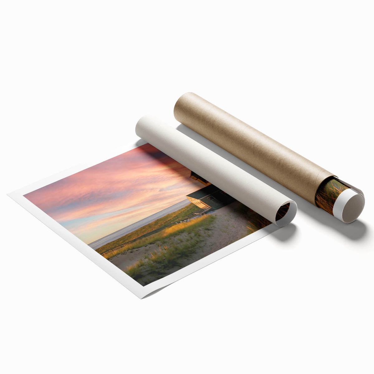 Extra large rolled print of Cape Cod scenery with vibrant floral elements, ideal for classy bathroom wall art.