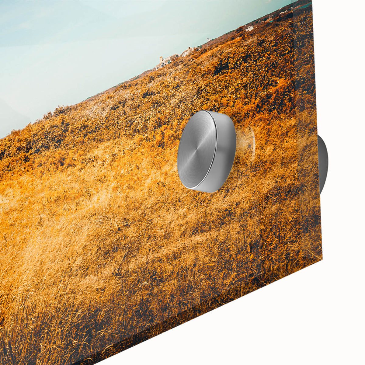 Large abstract wall art of Nantucket scenery in mid-century modernist style on acrylic glass, ideal for dining room ambiance.