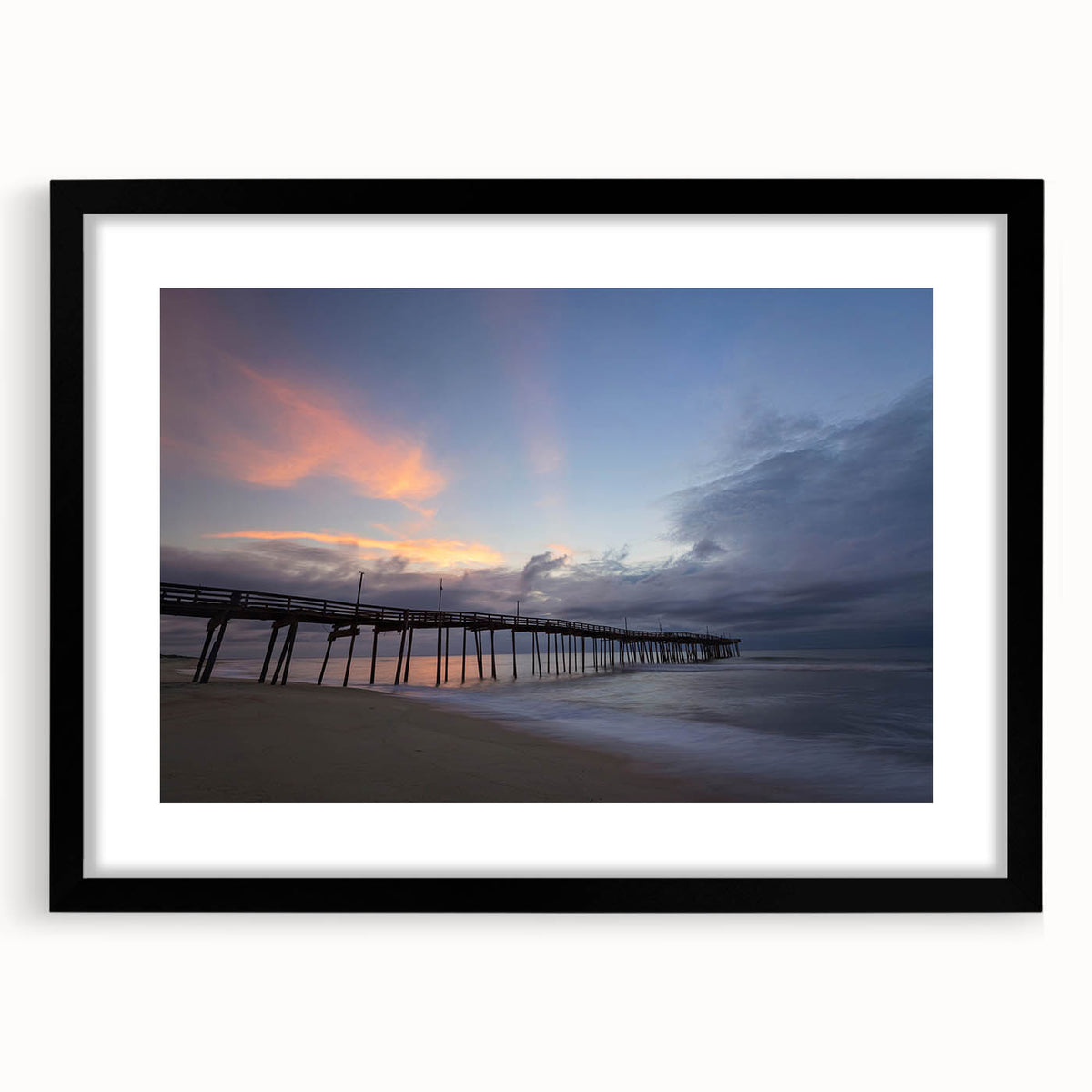 Abstract art print of the Outer Banks with vibrant, textured colors on a large framed canvas, ideal for living room decor.