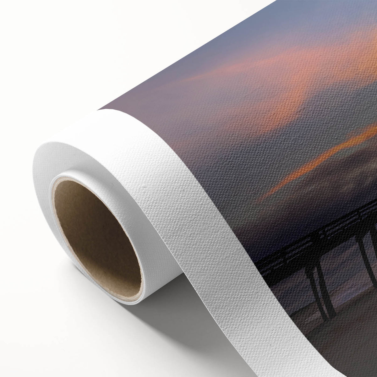 Art Deco style poster of the North Carolina Outer Banks on rolled canvas, featuring muted blue and beige tones.