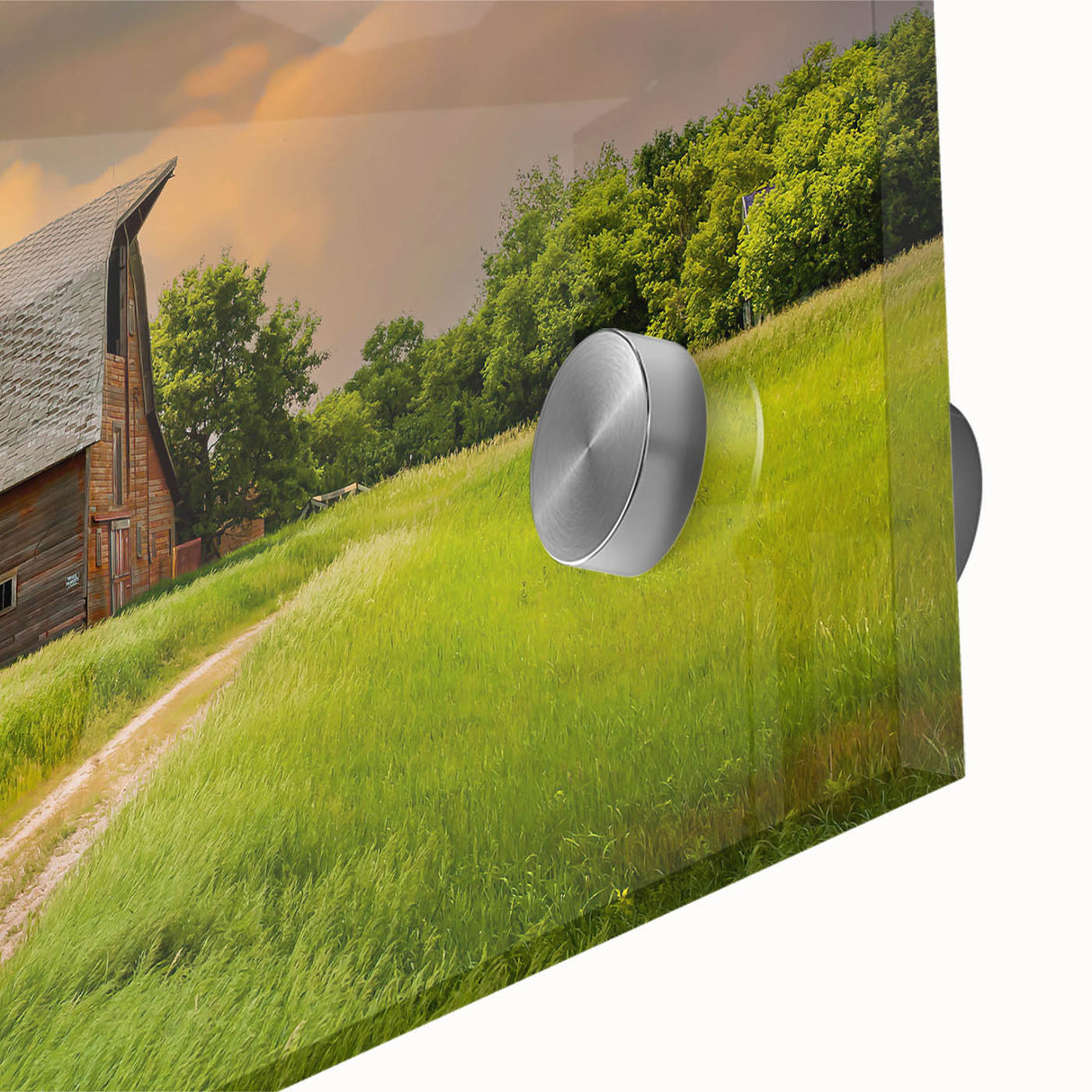 Large abstract wall art depicting North Dakota scenery in mid-century modernist style, printed on acrylic glass.