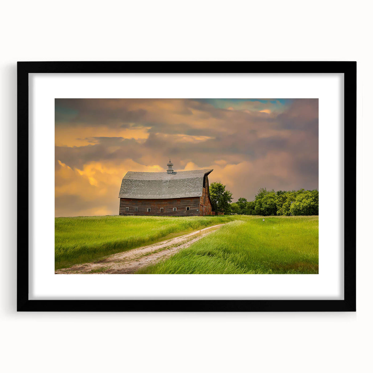Abstract art print of a textured, colorful North Dakota scenery on extra large framed canvas, ideal for living room decor.