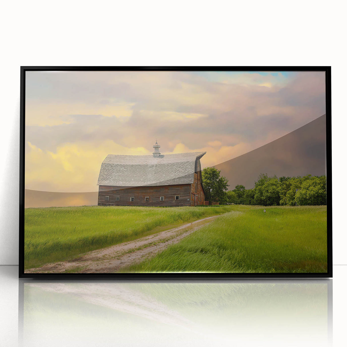 Large abstract wall art depicting North Dakota scenery in muted earth tones on a framed acrylic print.