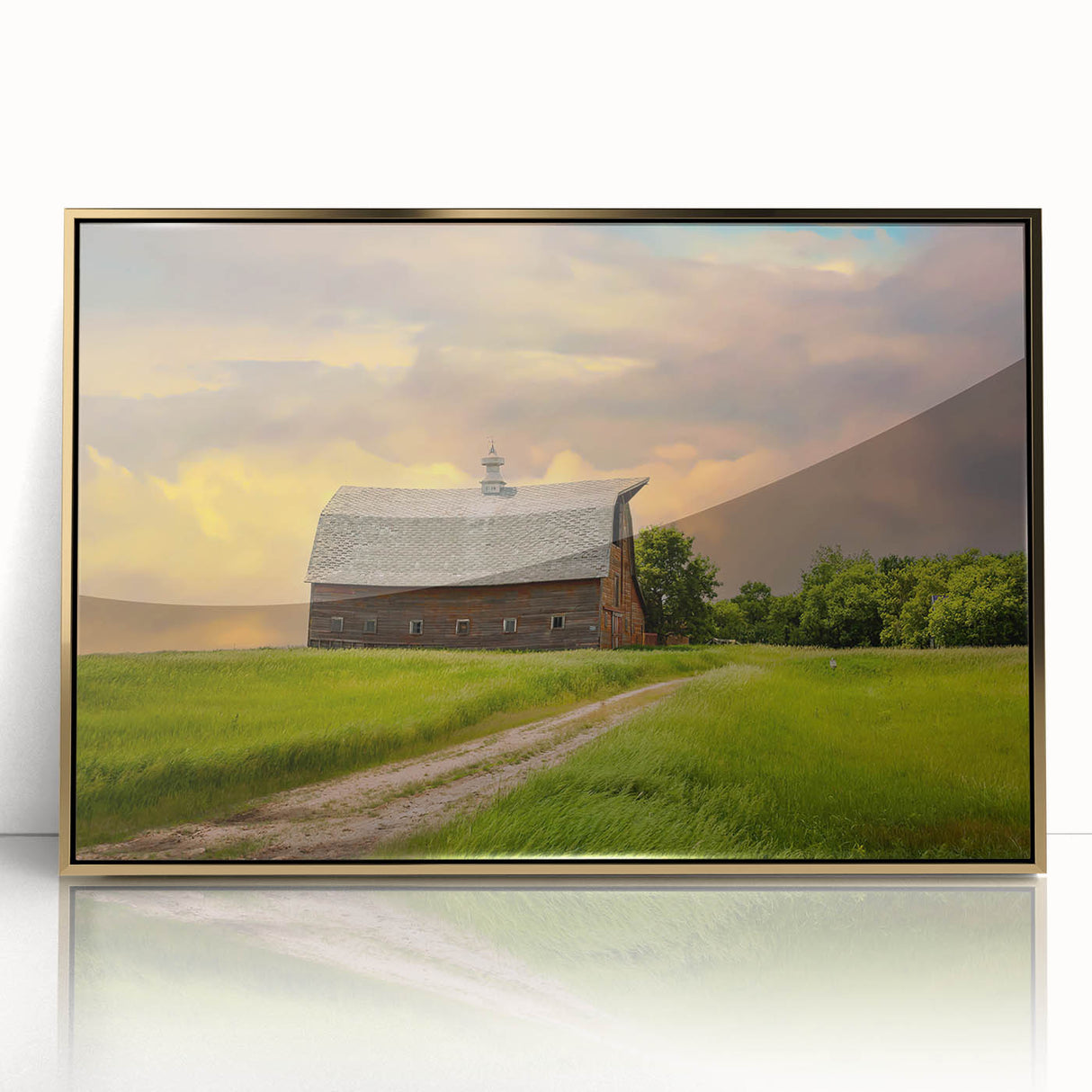 Large art print of a North Dakota scenery in muted earth tones, framed acrylic, ideal for modern art wall decor.