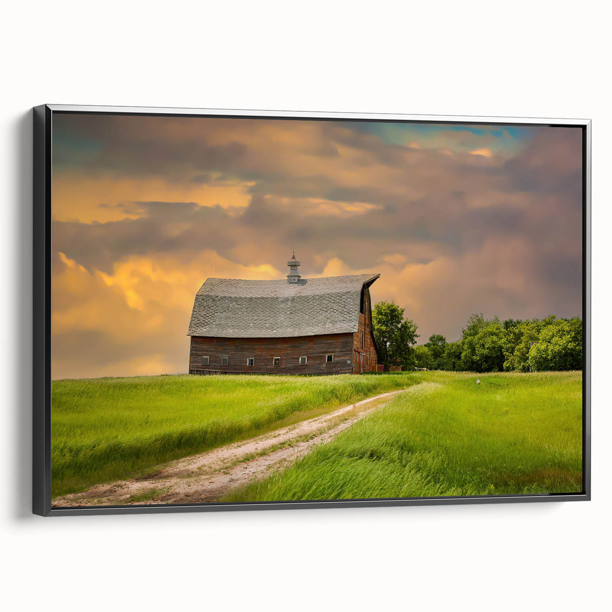Black and white landscape art painting of a North Dakota scene on a framed canvas, suitable for bedroom decor.