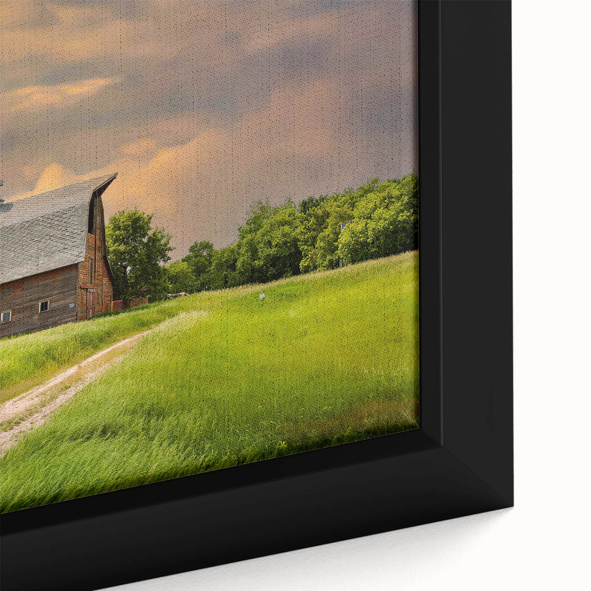 Black wall art depicting a textured North Dakota landscape in vibrant colors on a large framed canvas.