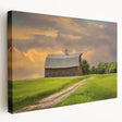 Large stretched canvas depicting a serene North Dakota landscape in soft earth tones, ideal for kitchen wall art.