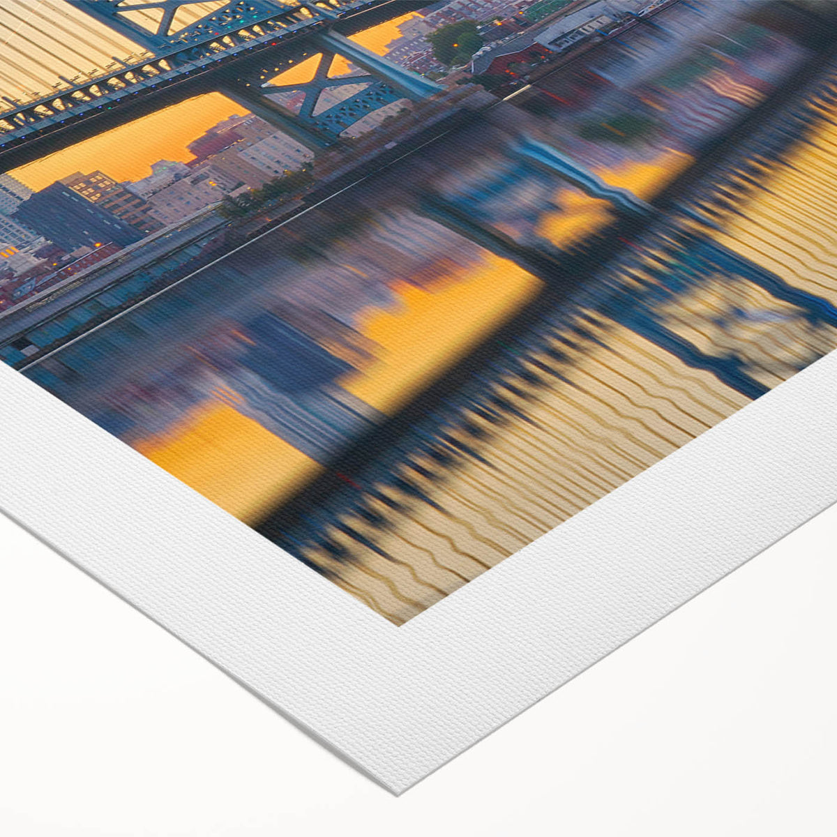 Mid-century modernist art of Philadelphia skyline in muted gray tones on rolled canvas, suitable for modern art wall decor.