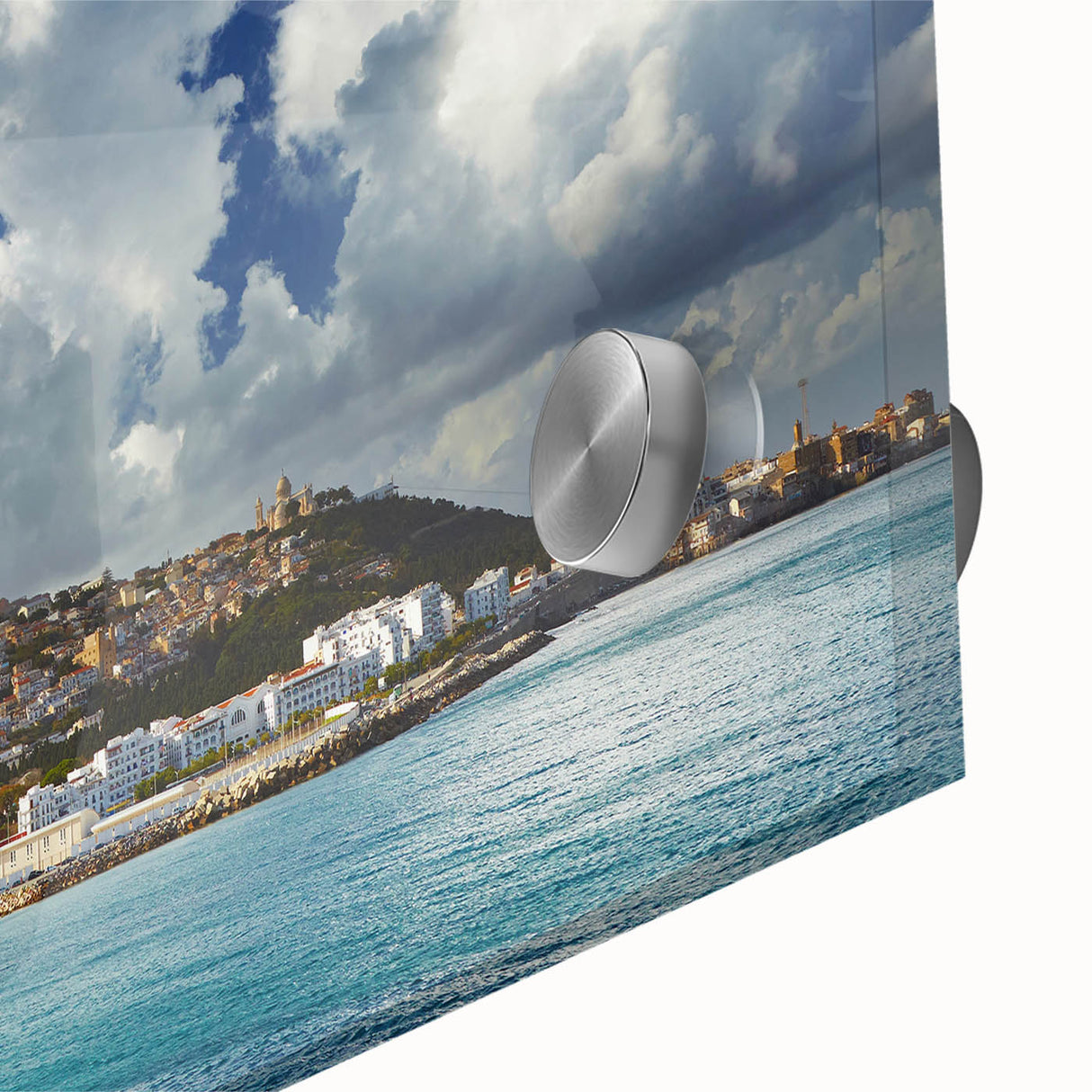 Large abstract wall art of Algerian scenery in muted earth tones on acrylic glass, ideal for dining room ambiance.