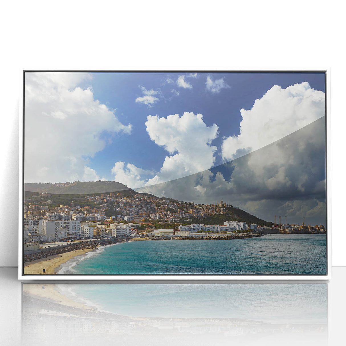 Large art print of an Algerian landscape in muted earth tones on framed acrylic, suitable for modern nursery decor.