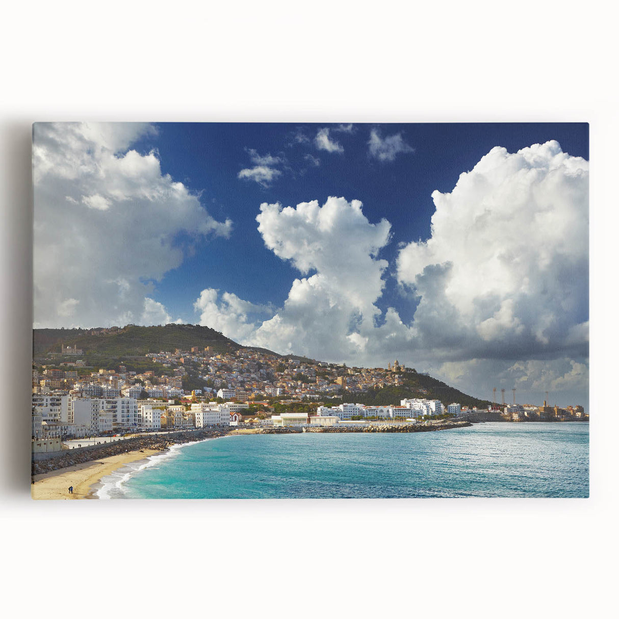 Black and white stretched canvas of an Algerian landscape, ideal for kitchen wall art.