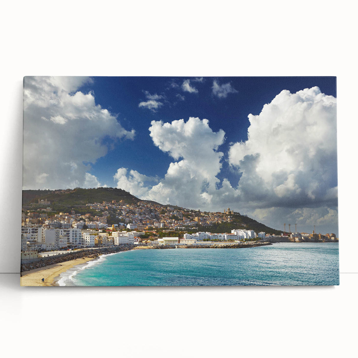 Large black and white photo of an Algerian landscape on stretched canvas, ideal for kitchen wall art or bedroom.