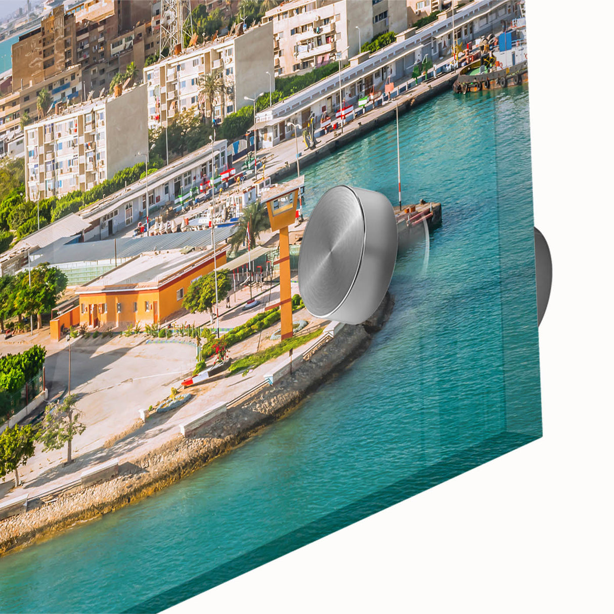 Large abstract depiction of the Egyptian landscape in earth tones on acrylic glass.