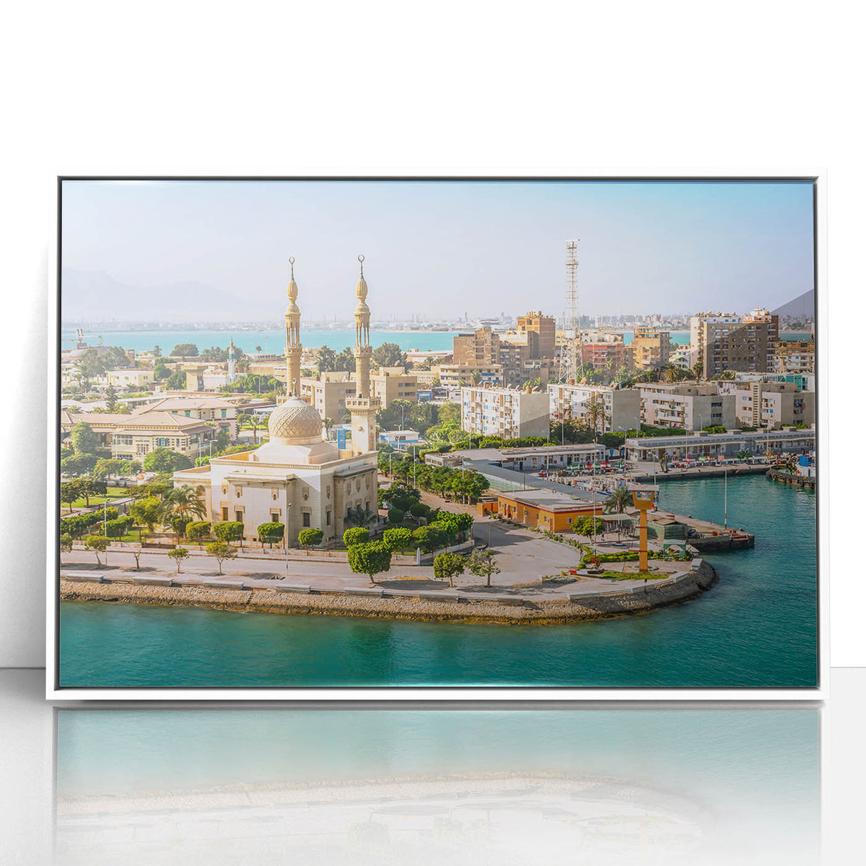 Framed acrylic print of an Egyptian landscape in muted earth tones, ideal for modern art wall decor.