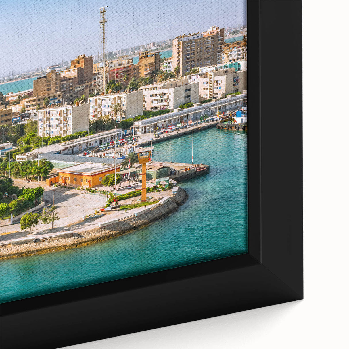 Extra large framed canvas featuring a textured depiction of the Egyptian landscape in vibrant, colorful art.