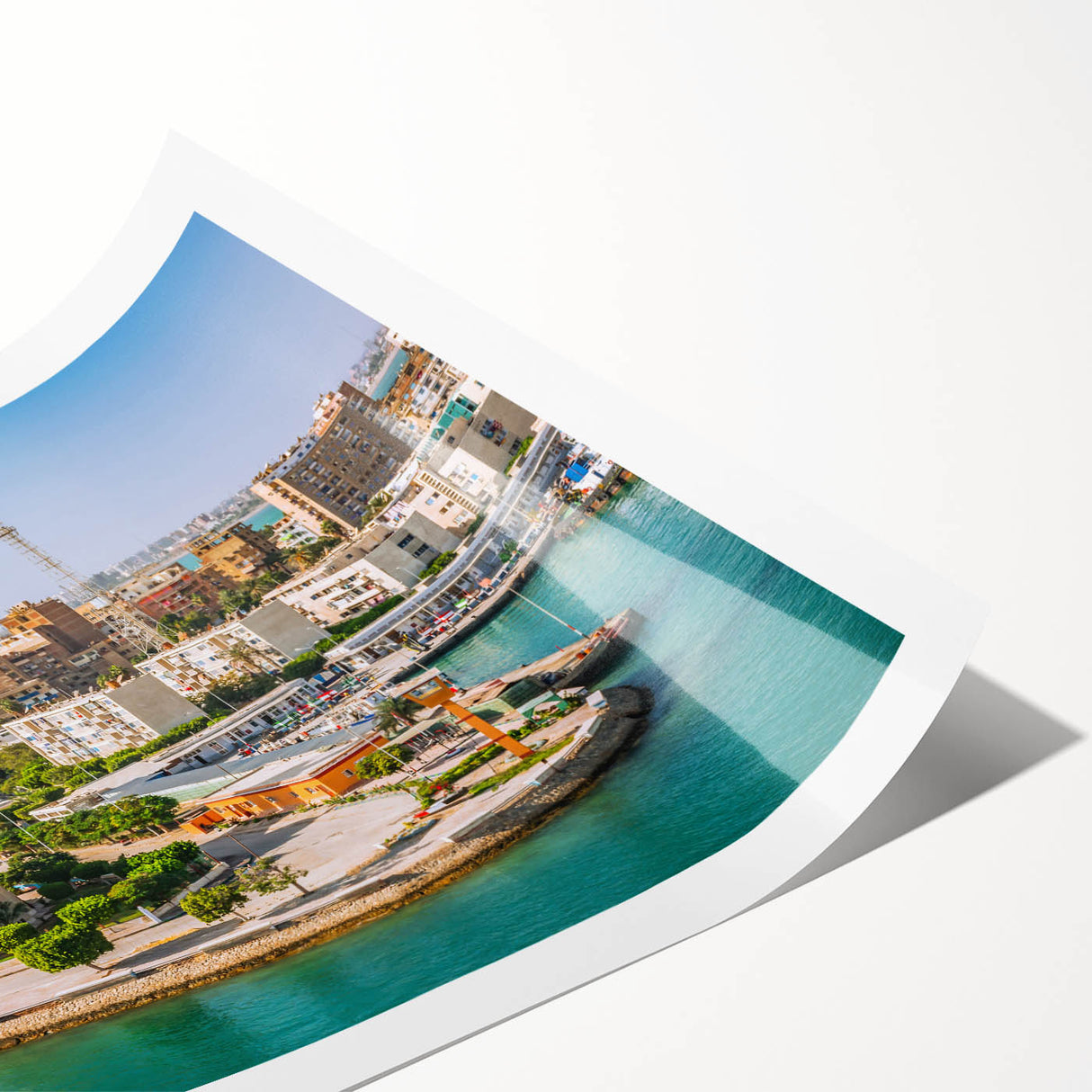 Extra large wall art featuring line art flowers and Egyptian scenery in muted earth tones on rolled print.