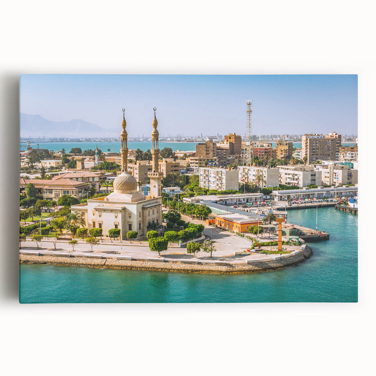 Black and white stretched canvas of Egyptian scenery, ideal for kitchen wall art.