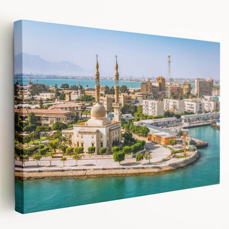Large canvas print of an Egyptian landscape in muted earth tones, ideal for kitchen wall art.