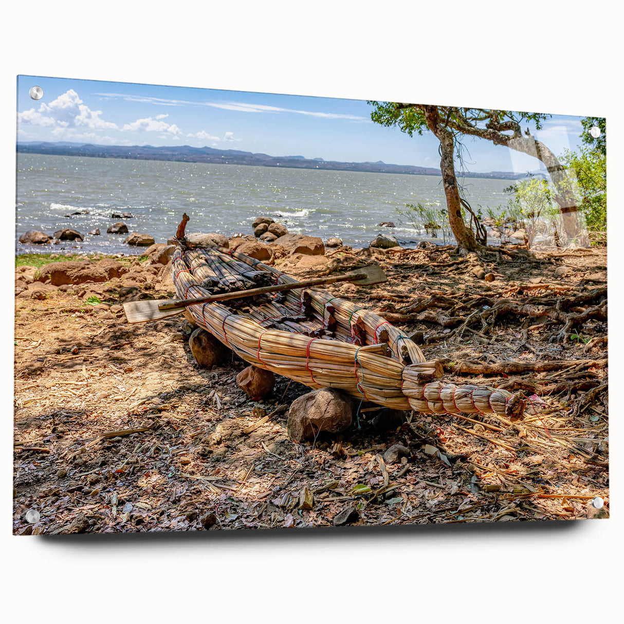 Acrylic print of an Ethiopian landscape in earthy tones, suitable for bedroom or dining room decor.