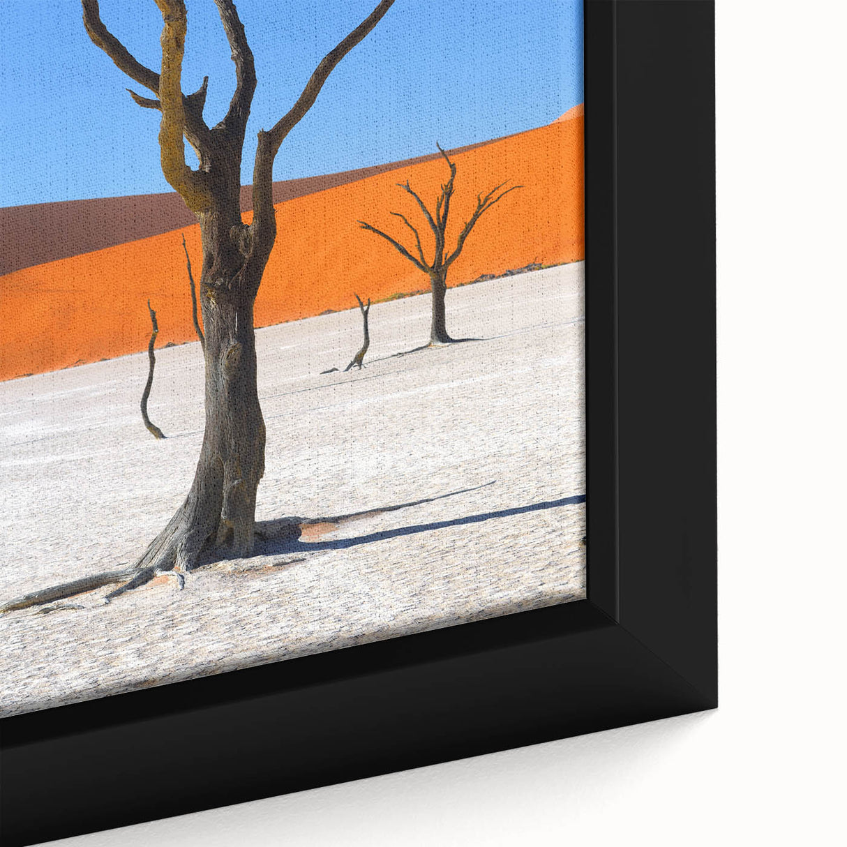 Framed canvas depicting a textured, colorful African scenery in extra large format, ideal for living room decor.