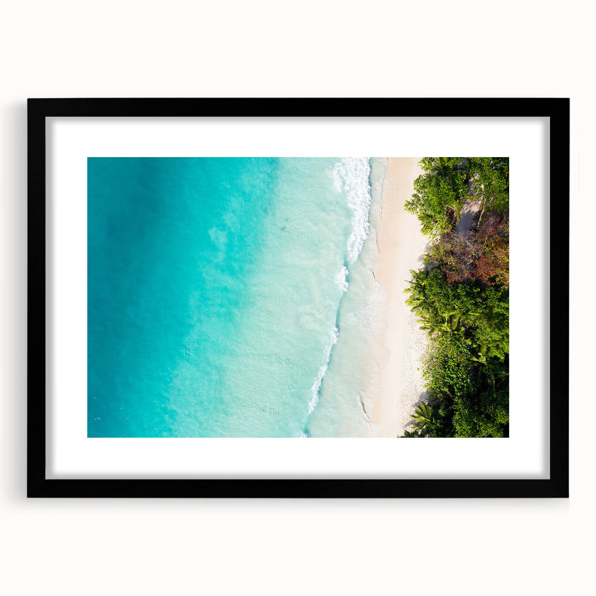 Extra large, textured abstract art print of colorful African scenery on a black-framed canvas, ideal for living room decor.