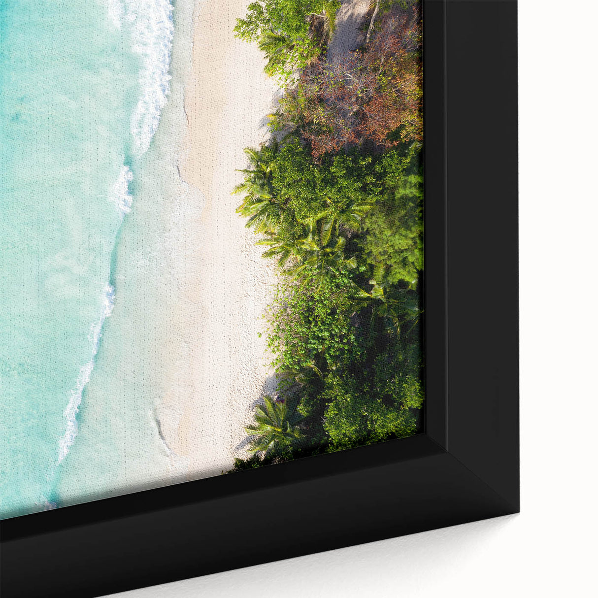 Extra large framed canvas featuring a textured depiction of the Seychelles with vibrant, colorful art.