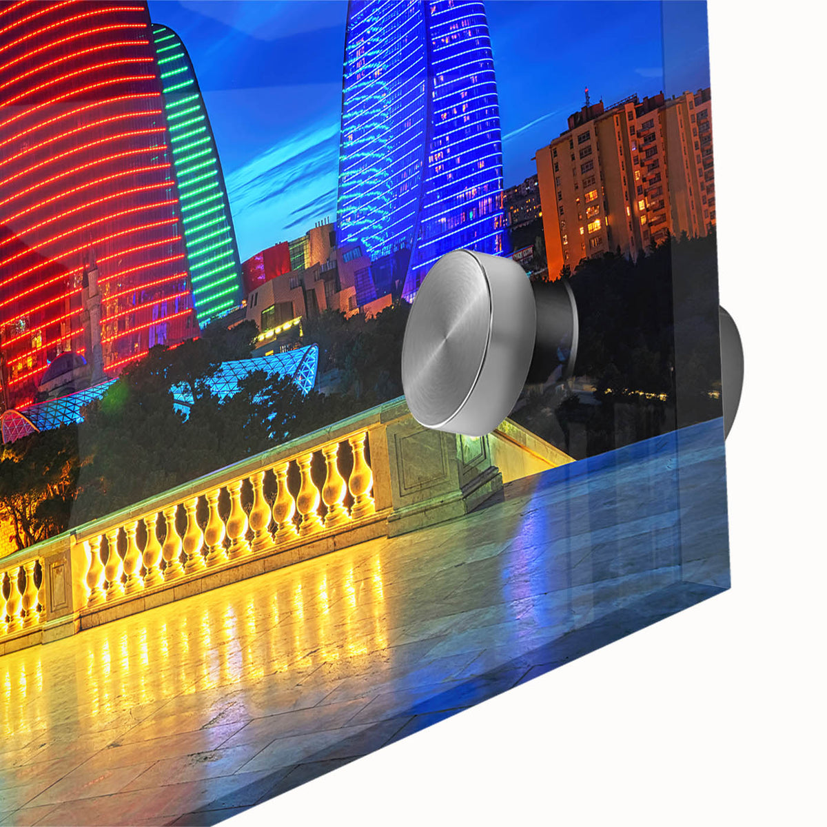 Large abstract wall art of a serene Azerbaijani landscape in muted earth tones on acrylic glass.