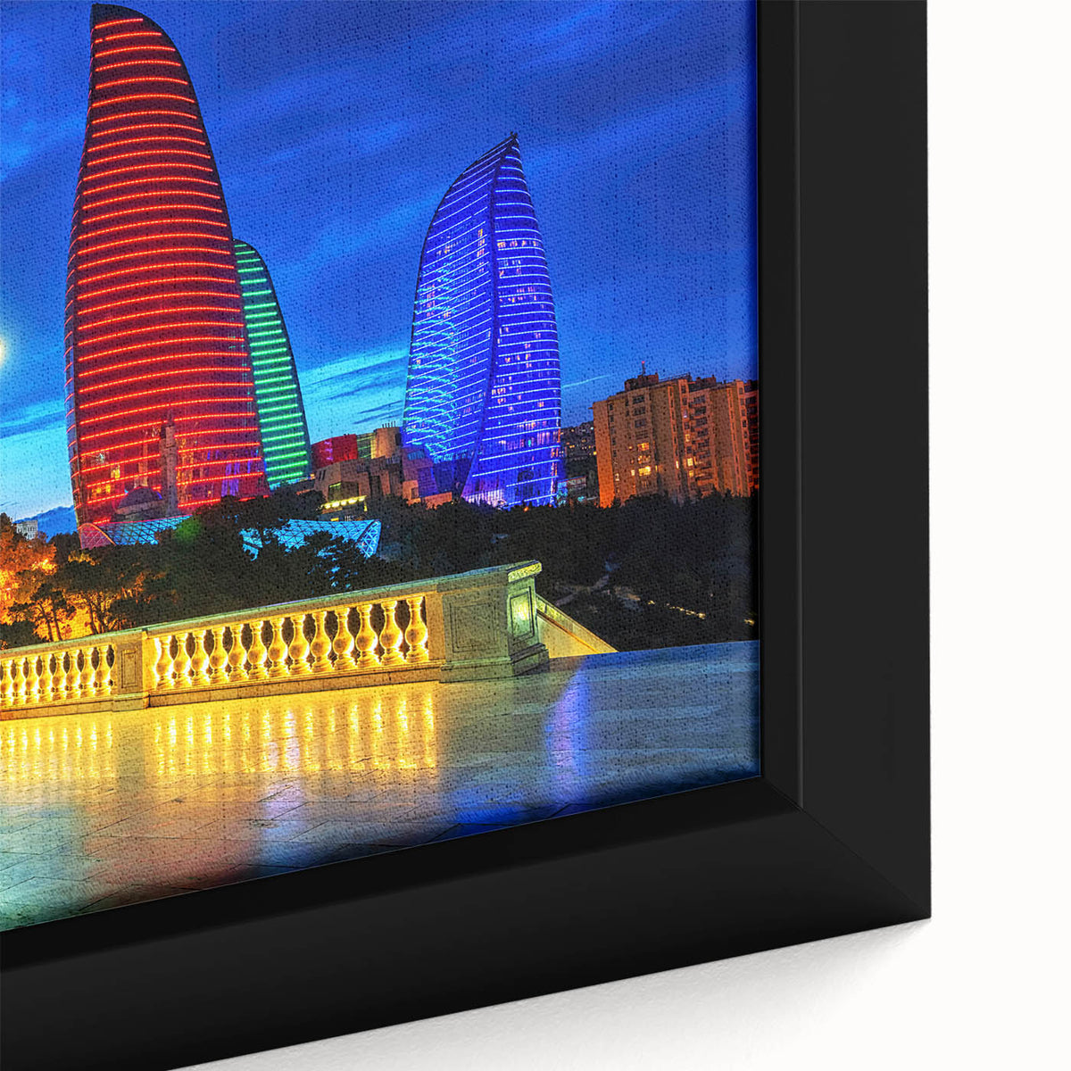 Black wall art featuring a textured, colorful abstract design on a framed canvas, ideal for living room decor.