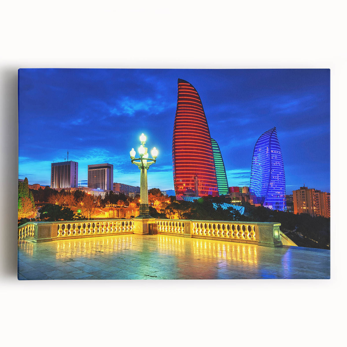 Large black and white stretched canvas featuring a scenic view of an Azerbaijani landscape, ideal for kitchen wall art.