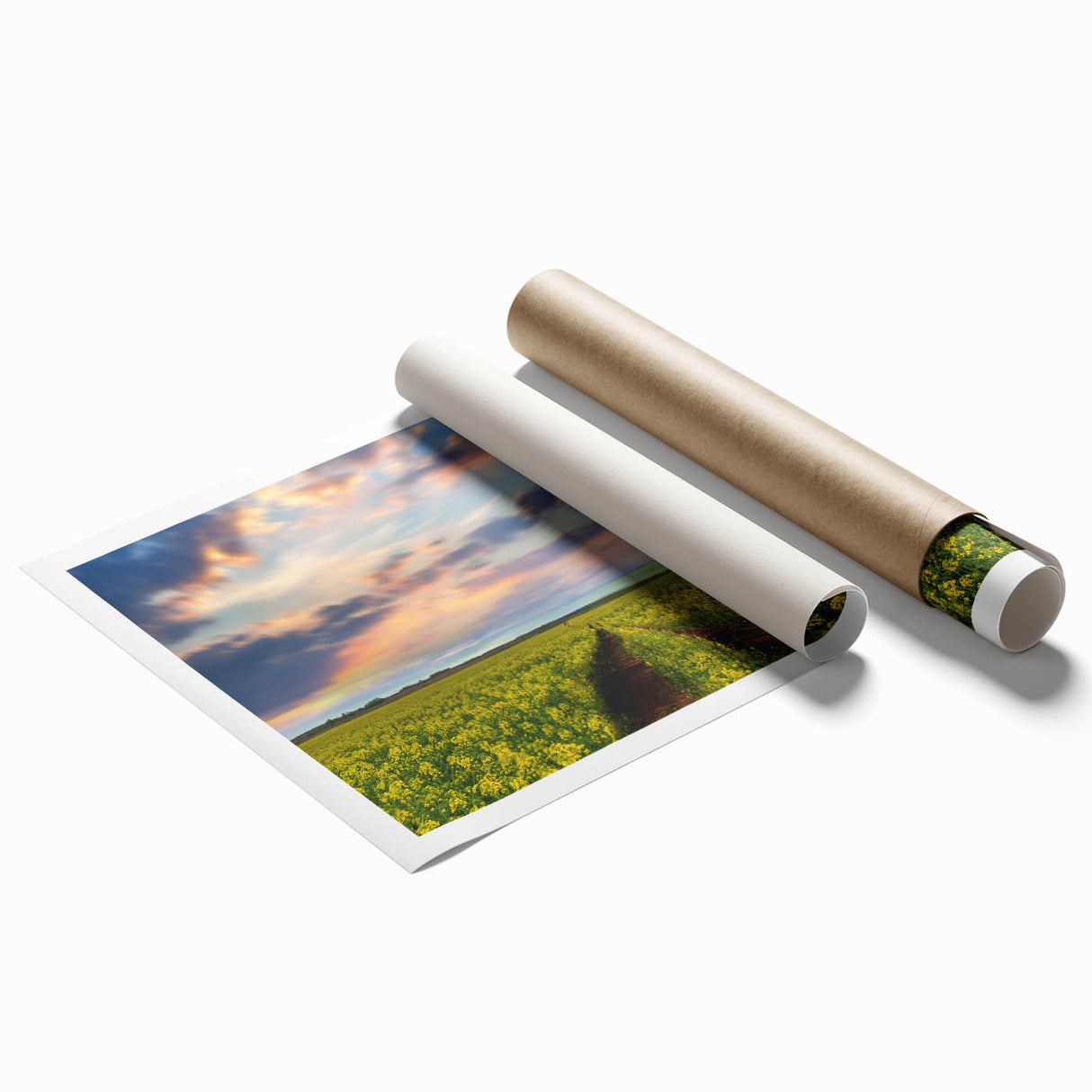 Extra large rolled print featuring a serene Bangladesh river scene in muted greens and blues.