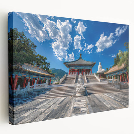 Large canvas print of Beijing scenery in muted earth tones, ideal for kitchen wall art.