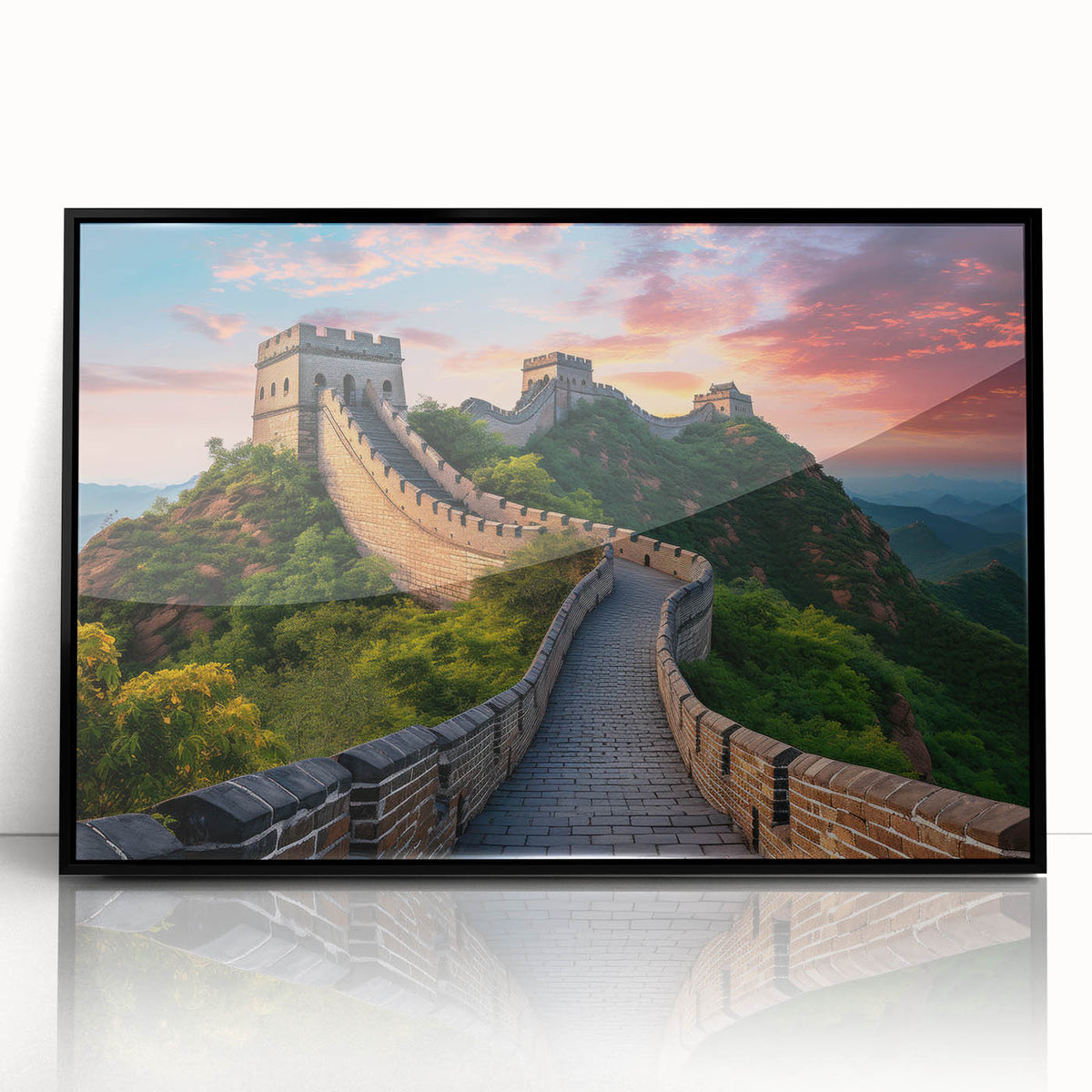 Large abstract wall art featuring a stylized Great Wall of China in muted gray tones on a framed acrylic.