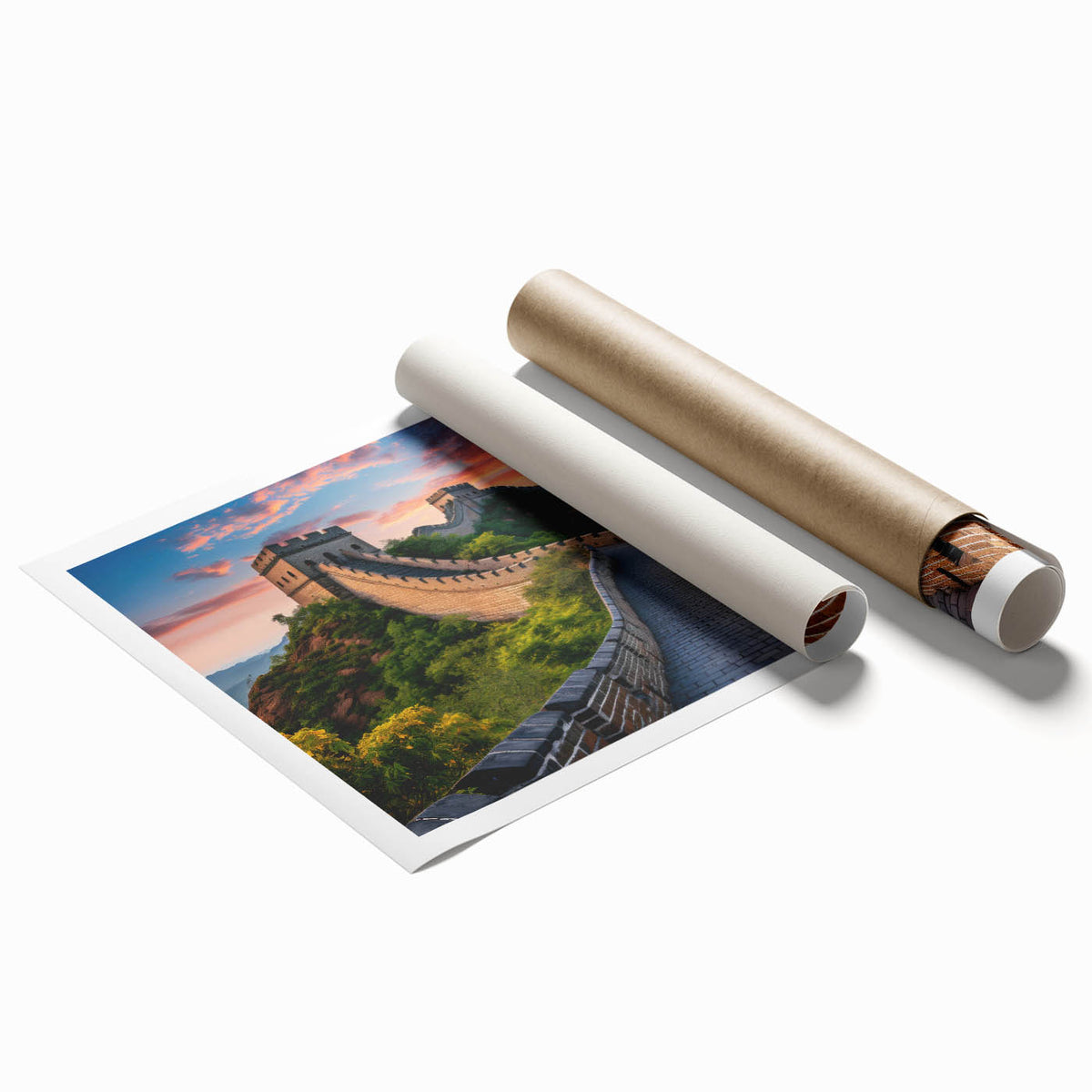 Extra large rolled print of the Great Wall of China in muted earth tones, ideal for classy bathroom wall art.