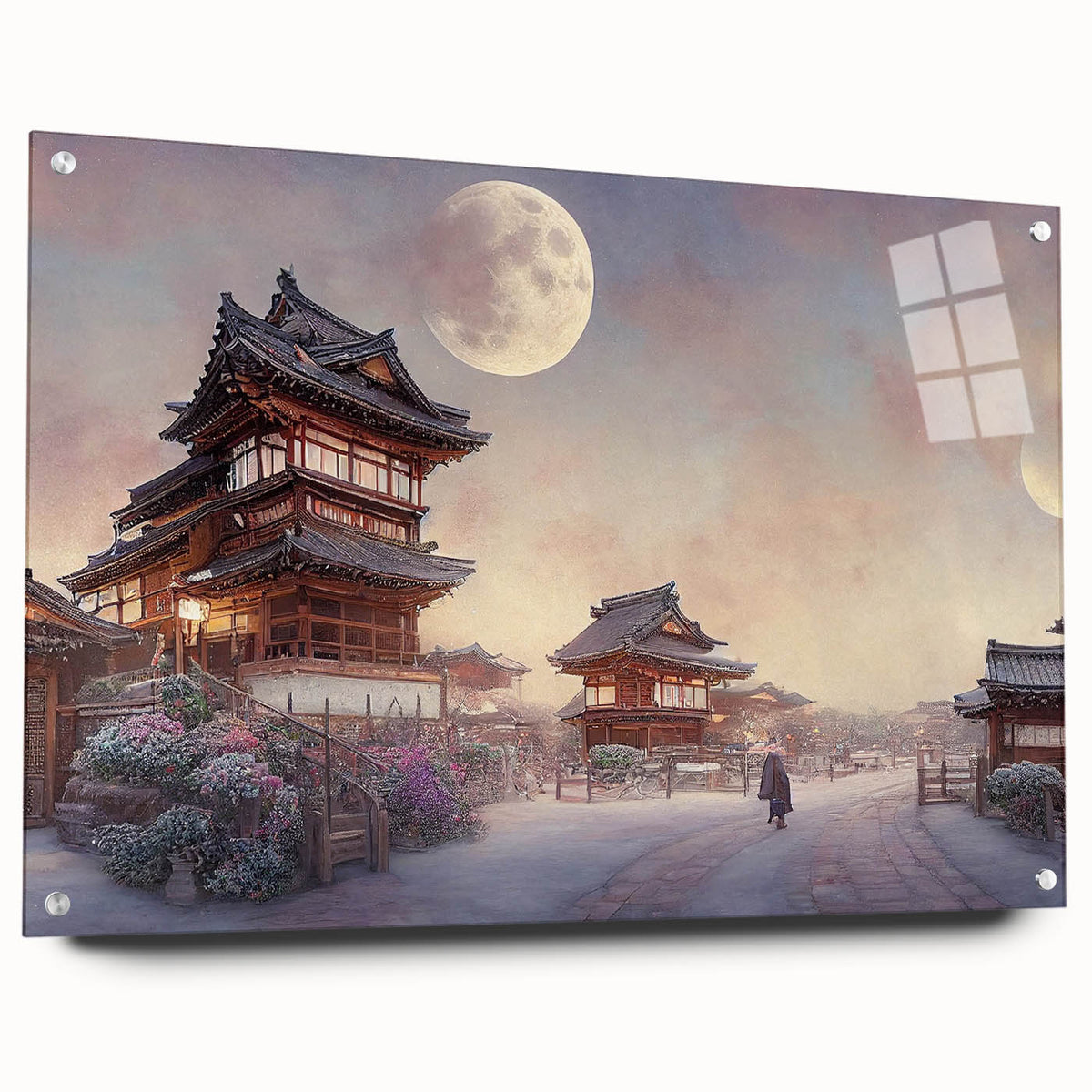 Acrylic print of a serene Kyoto landscape in soft pastel shades, ideal for bedroom or dining room decor.