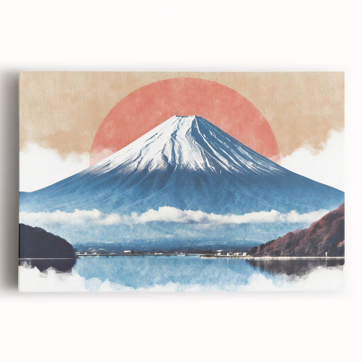 Black and white image of Mount Fuji on a large stretched canvas, suitable for kitchen wall art.
