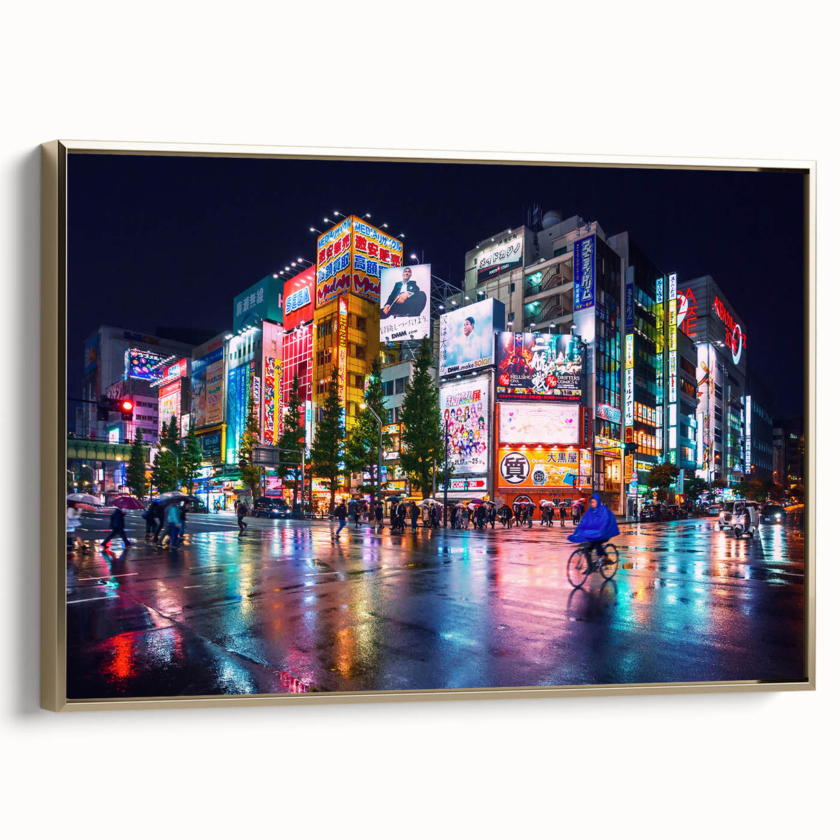 Framed canvas featuring a vintage-style Tokyo landscape in black and gold tones, ideal for bedroom wall art.
