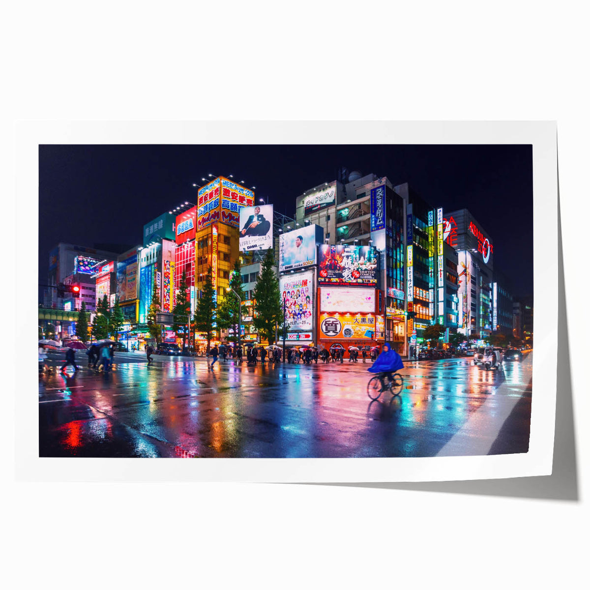 Extra large rolled print of Tokyo scenery with vivid floral elements, ideal for art wall dining room.