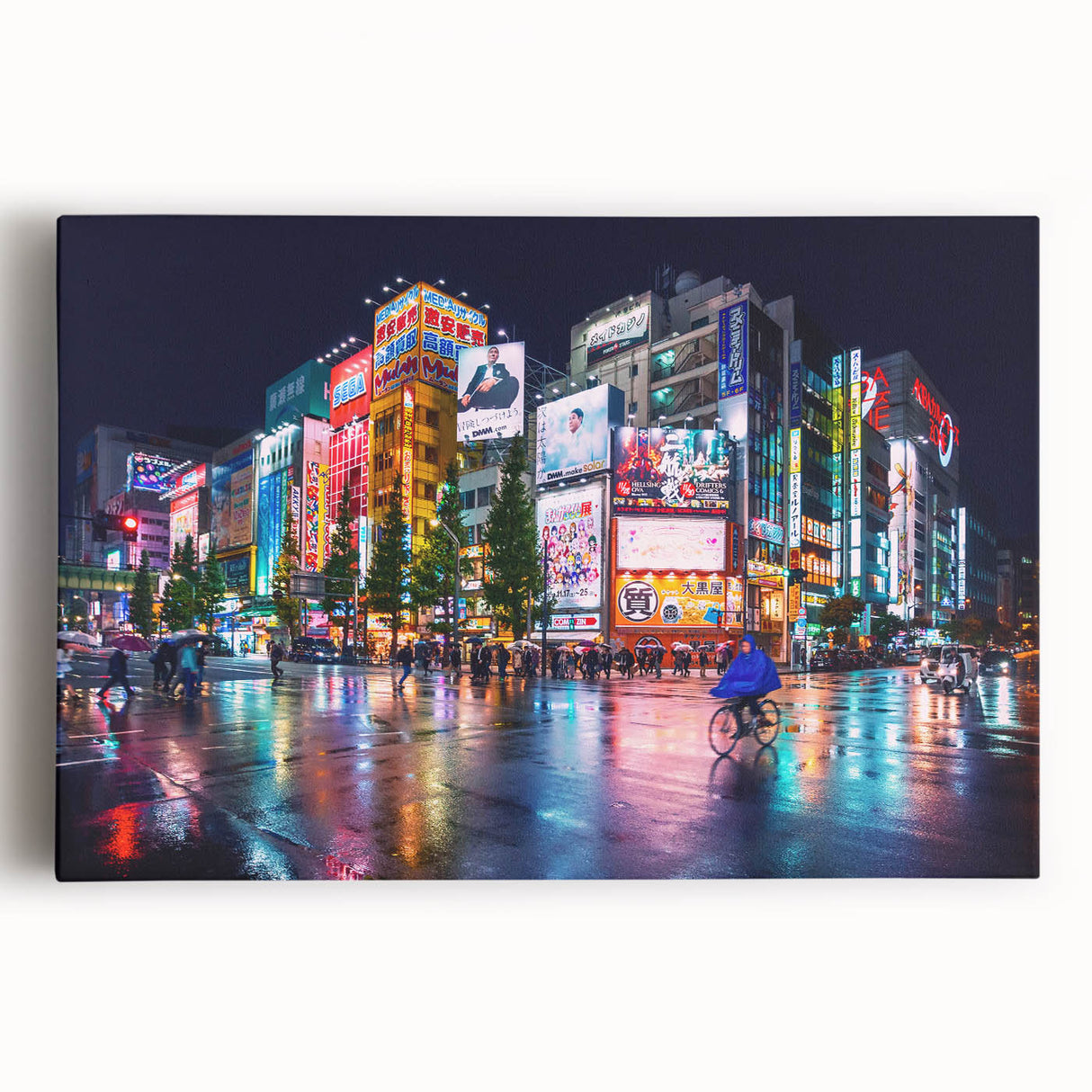 Black and white large art print of Tokyo skyline on stretched canvas, ideal for kitchen wall art.