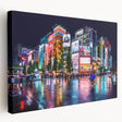 Large canvas print of Tokyo skyline in muted gray and blue tones, ideal for kitchen wall art.