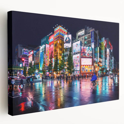 Large canvas print of Tokyo skyline in muted gray and blue tones, ideal for kitchen wall art.