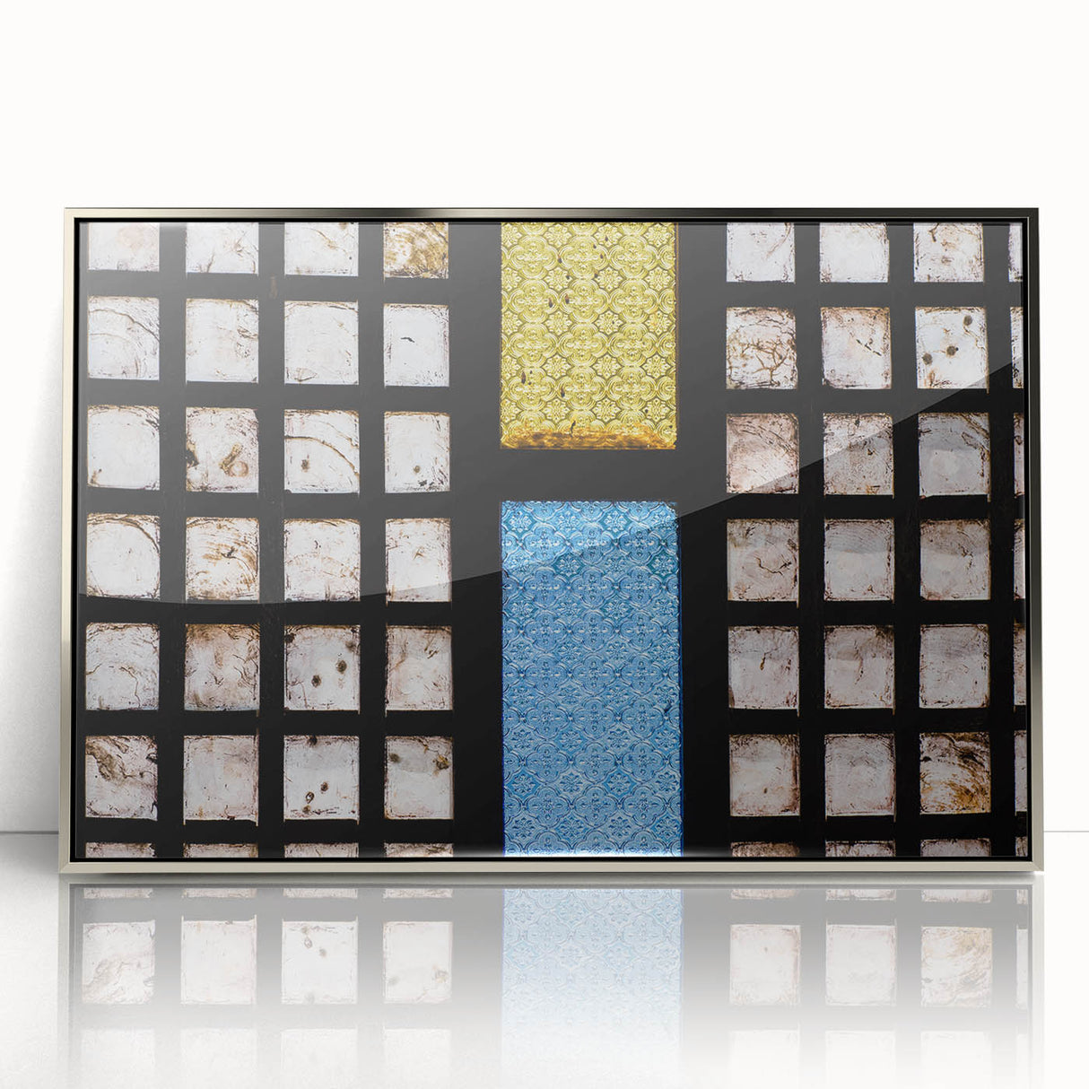 Mid-century modernist art depicting a serene Philippine landscape in muted earth tones on a framed acrylic panel.