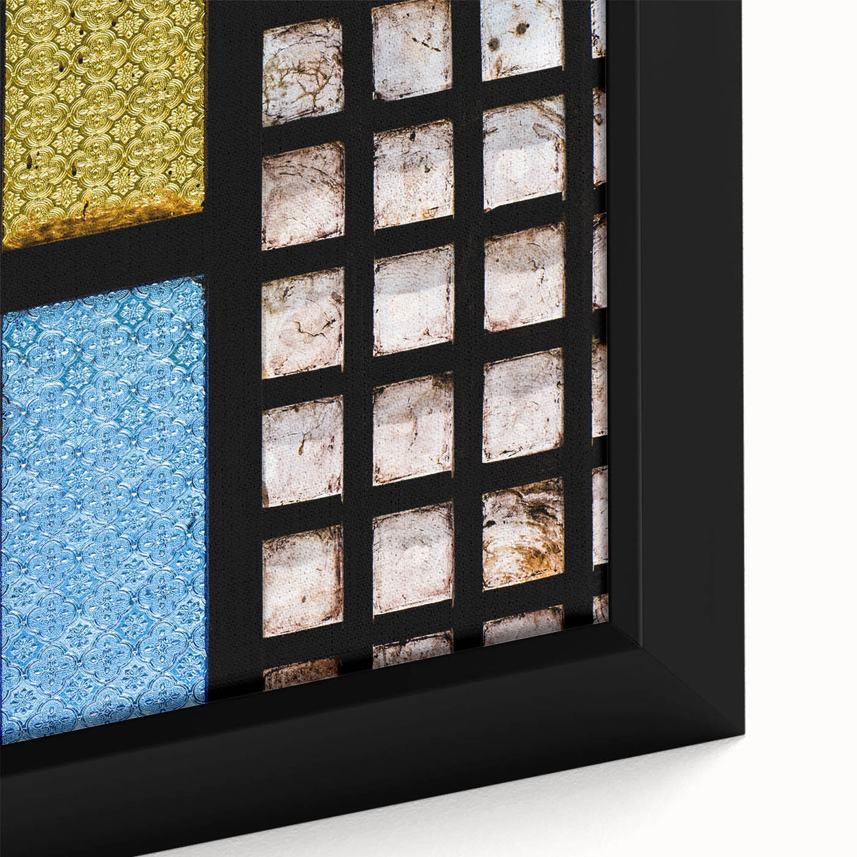 Black wall art featuring a textured, colorful abstract design on a framed canvas, ideal for living room decor.