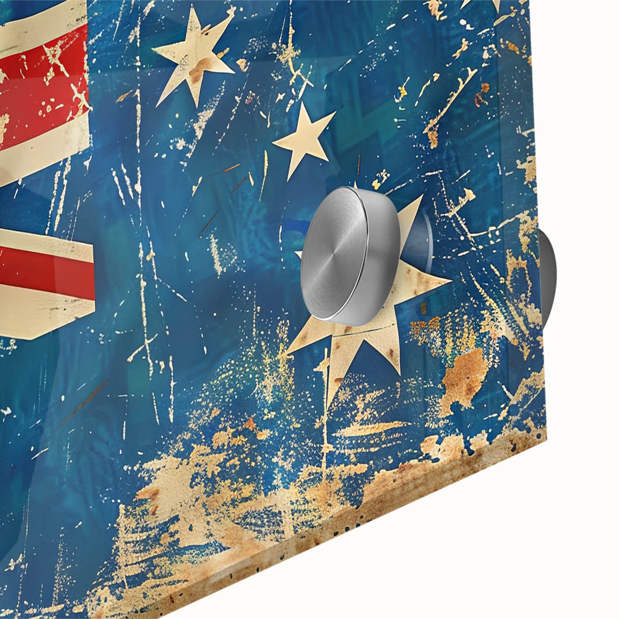 Large abstract depiction of Ayers Rock in muted earth tones on an acrylic glass, ideal for dining room art.