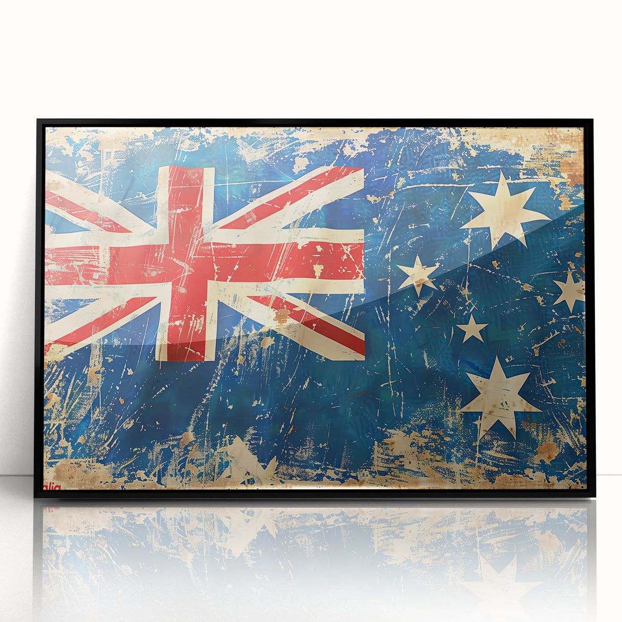 Large abstract wall art of Ayers Rock in muted earth tones on framed acrylic, suitable for modern living room decor.