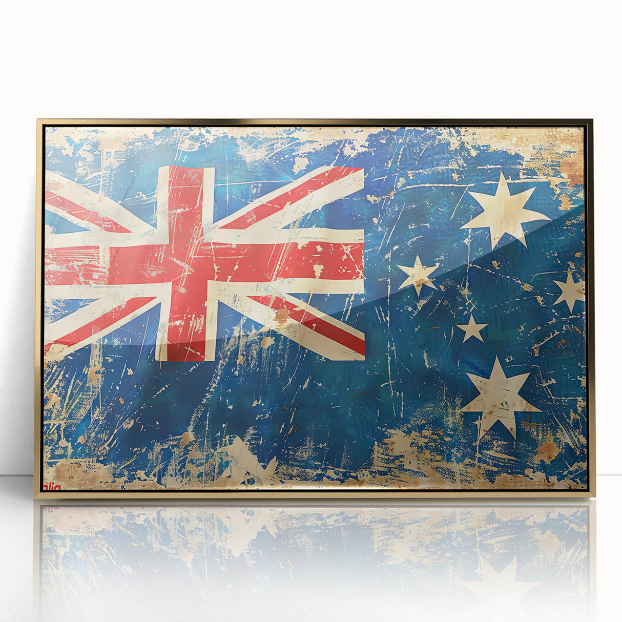 Mid-century modernist art of Ayers Rock in muted earth tones on a framed acrylic, ideal for modern art wall decor.