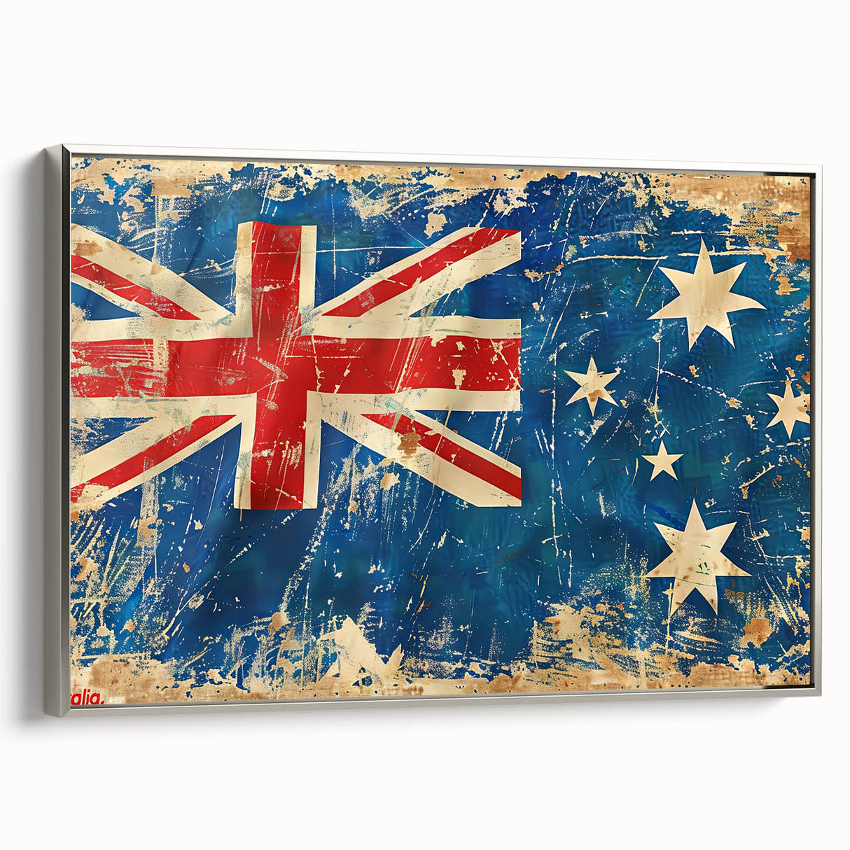 Vintage poster art of Ayers Rock in colorful hues on a large framed canvas, ideal for living room decor.