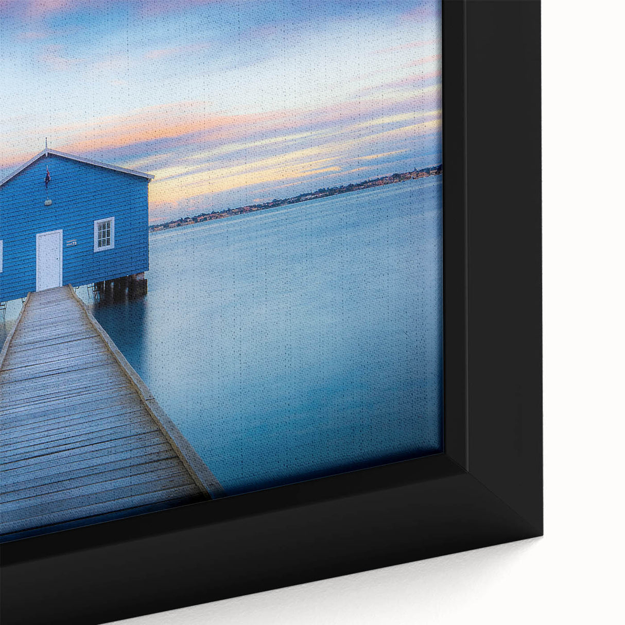 Extra large framed canvas depicting a textured, colorful abstract of Perth scenery, ideal for living room decor.