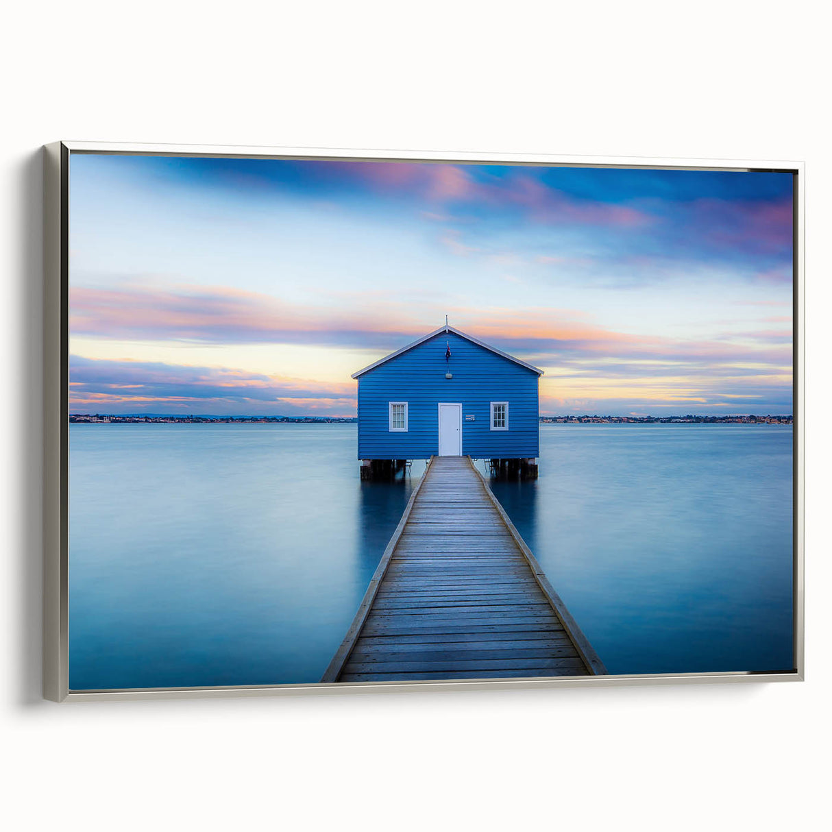 Vintage poster art of Perth scenery in vibrant colors on a large framed canvas, ideal for living room decor.