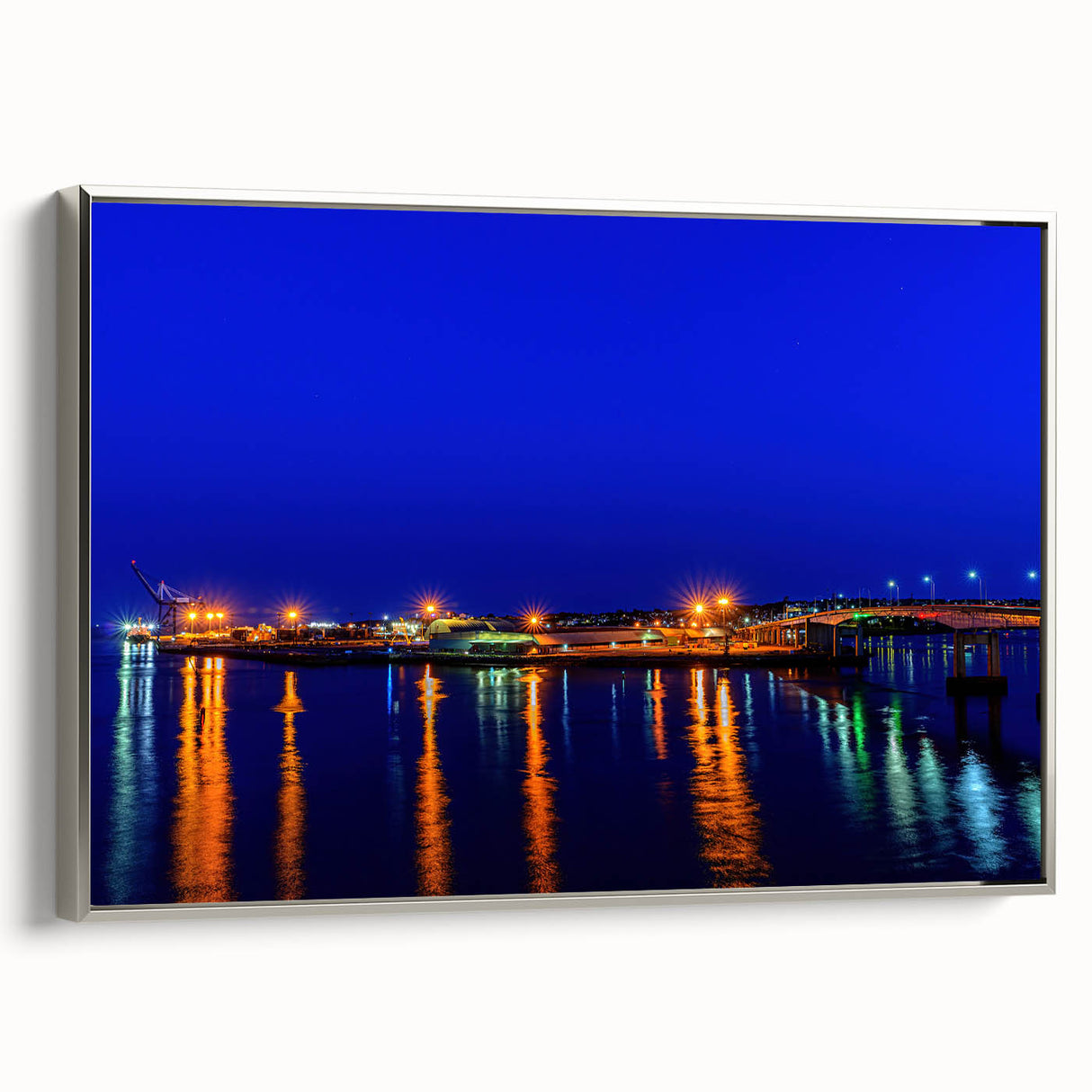 Framed canvas depicting a vintage-style landscape of New Brunswick in a palette of black and vibrant colors.