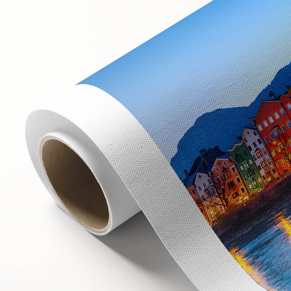 Art Deco-style poster of a European scenery in pastel colors on rolled canvas, ideal for nursery wall art.